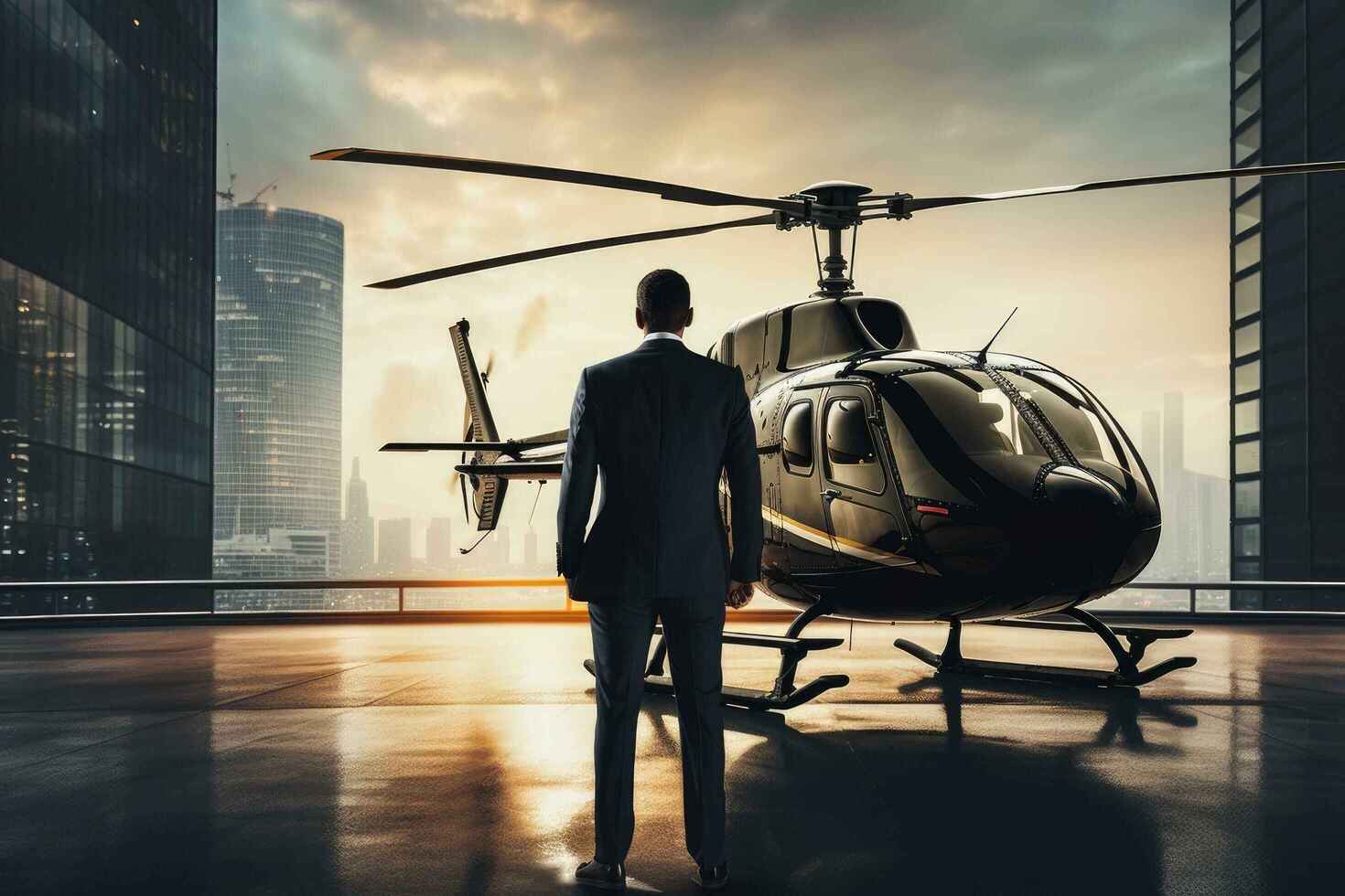 Aviation professional beside a helicopter